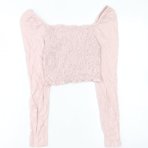 Miss Selfridge Womens Pink Cotton Cropped T-Shirt Size 8 Square Neck