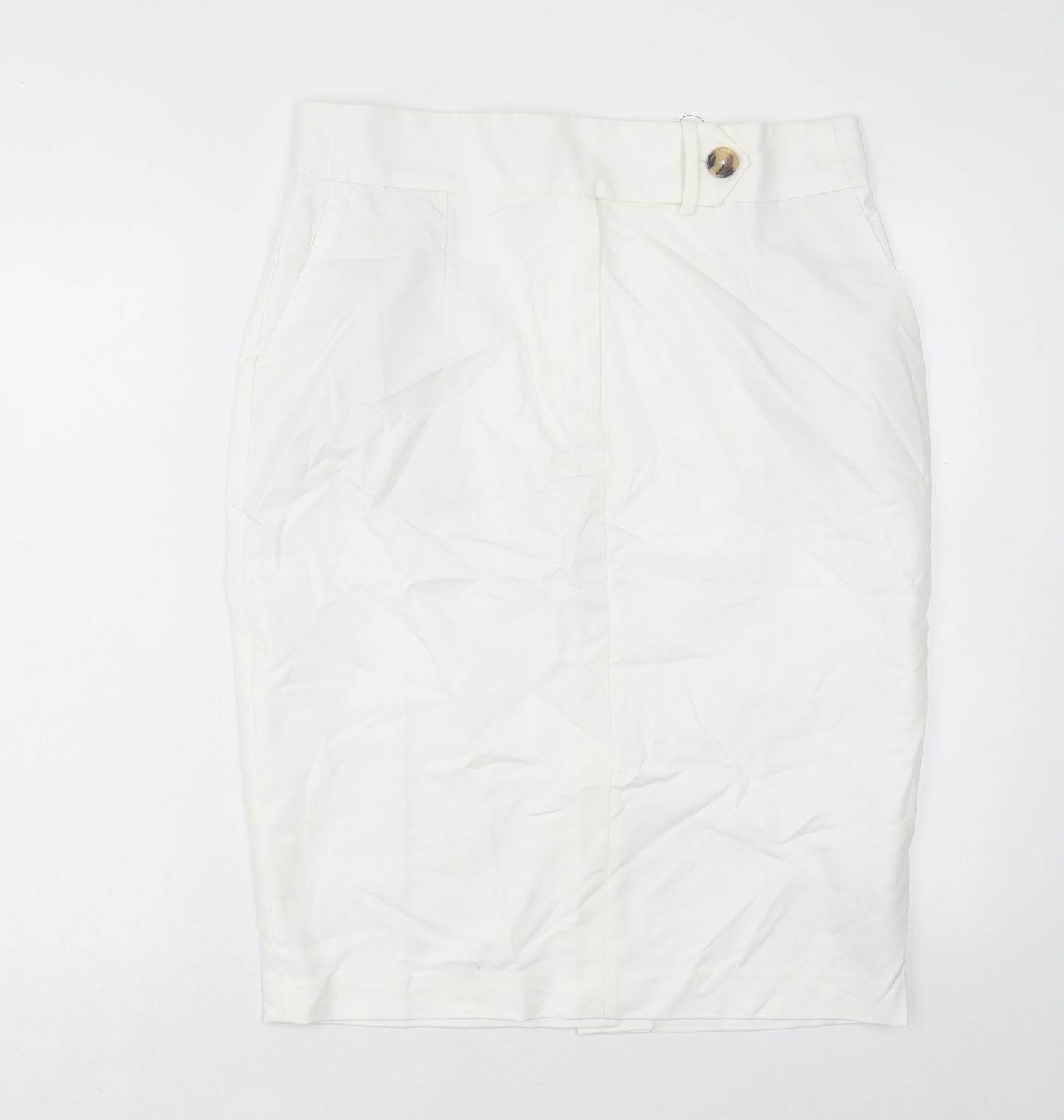 Marks and Spencer Womens White Cotton Straight & Pencil Skirt Size 14 Hook & Eye