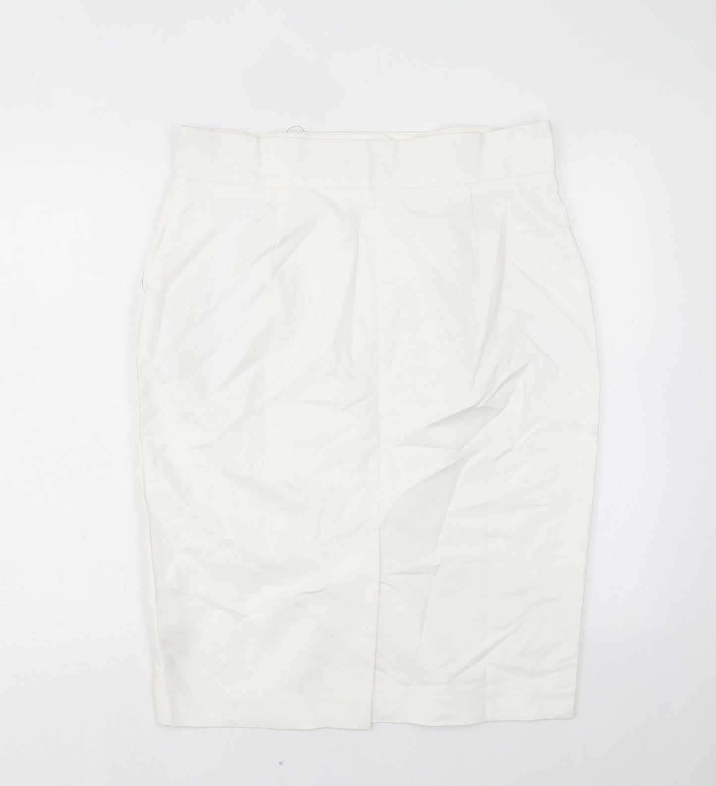 Marks and Spencer Womens White Cotton Straight & Pencil Skirt Size 14 Hook & Eye