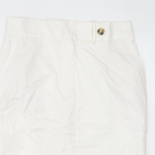 Marks and Spencer Womens White Cotton Straight & Pencil Skirt Size 14 Hook & Eye