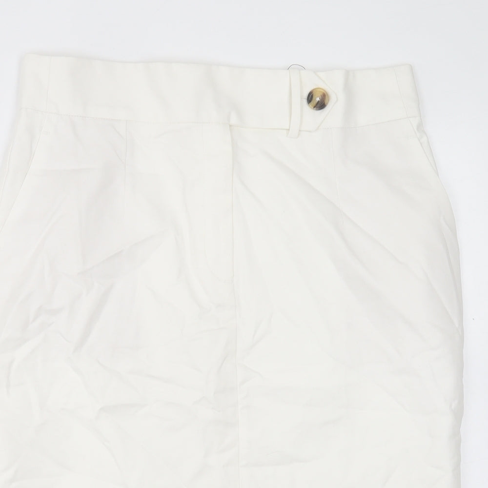 Marks and Spencer Womens White Cotton Straight & Pencil Skirt Size 14 Hook & Eye