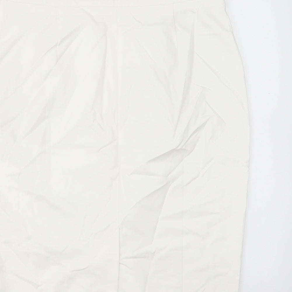 Marks and Spencer Womens White Cotton Straight & Pencil Skirt Size 14 Hook & Eye