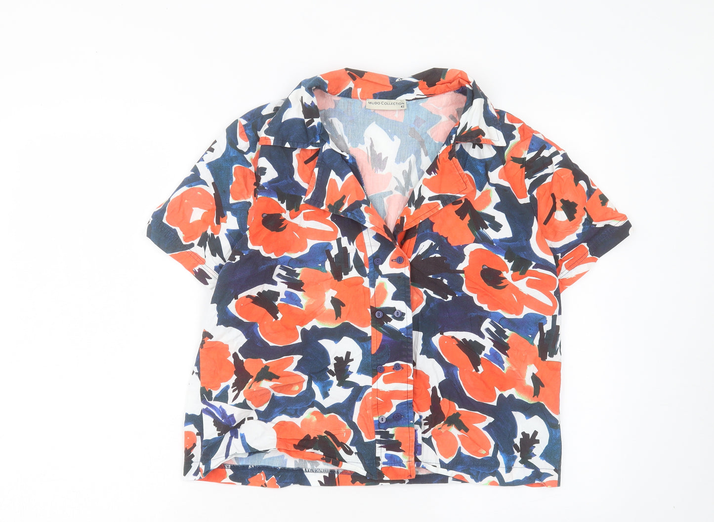 Mudo Collection Womens Multicoloured Floral Cotton Basic Button-Up Size 14 Collared