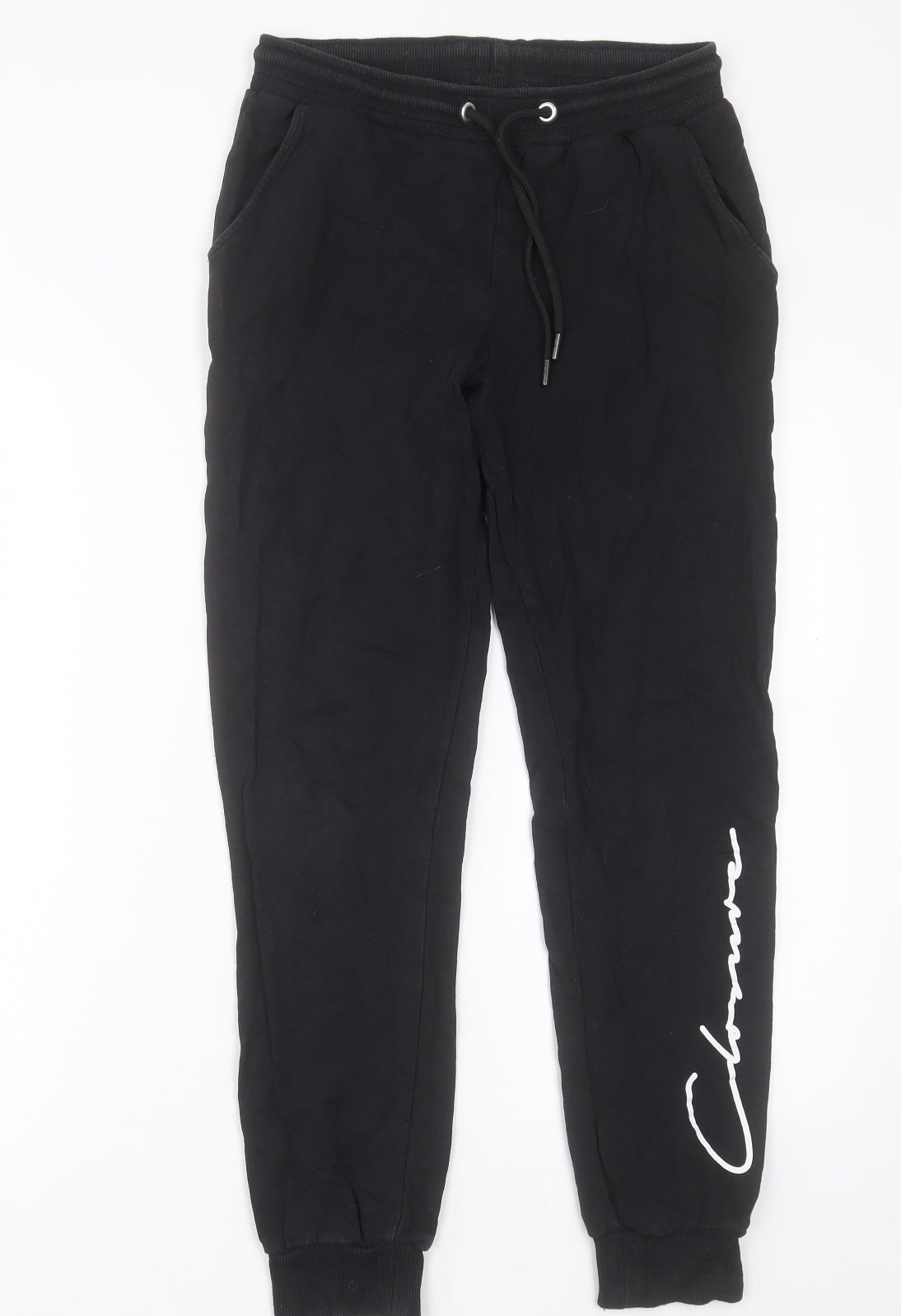 Closure Womens Black Cotton Jogger Trousers Size 12 L28 in Regular Drawstring