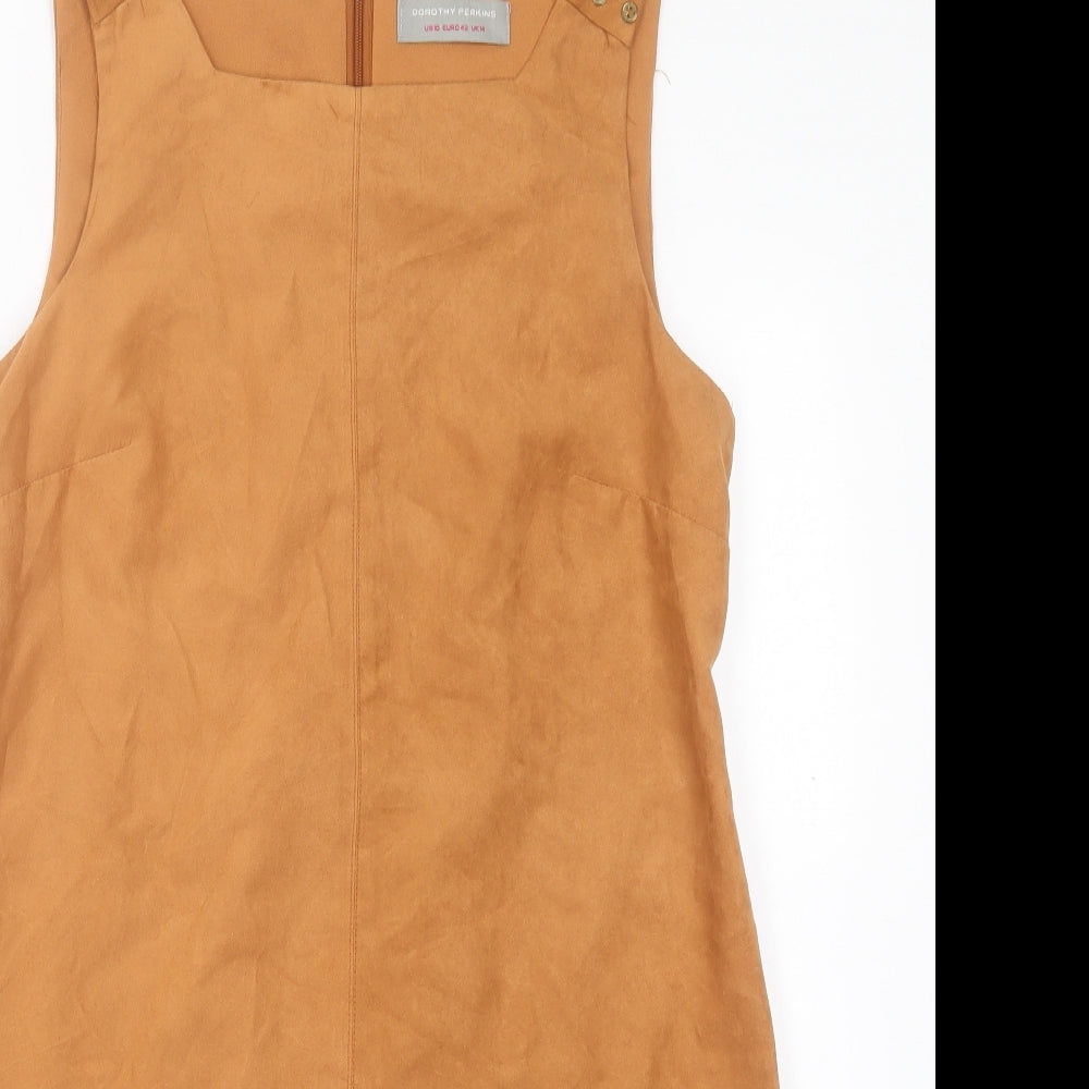 Dorothy Perkins Womens Brown Polyester Sheath Size 14 Square Neck Zip