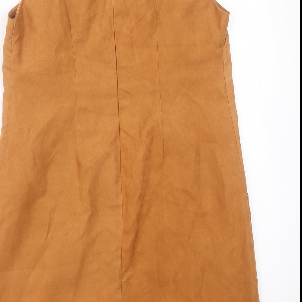 Dorothy Perkins Womens Brown Polyester Sheath Size 14 Square Neck Zip