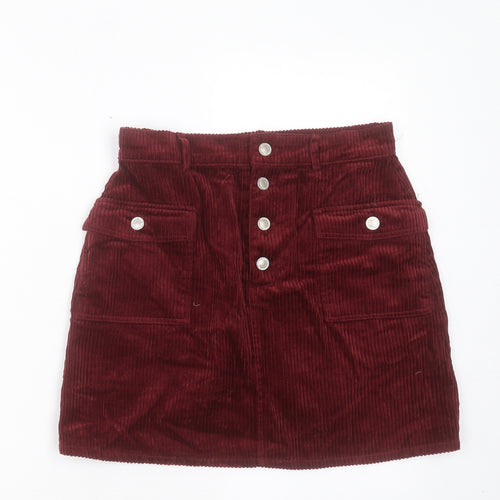Denim & Co. Womens Red Cotton A-Line Skirt Size 10 Button