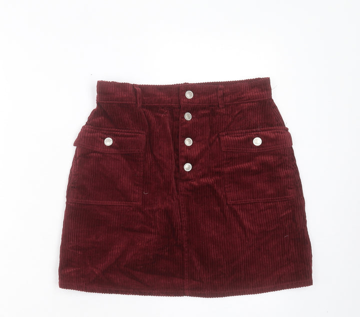 Denim & Co. Womens Red Cotton A-Line Skirt Size 10 Button