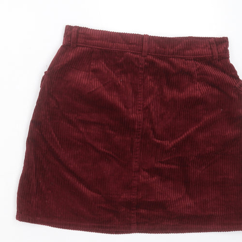 Denim & Co. Womens Red Cotton A-Line Skirt Size 10 Button