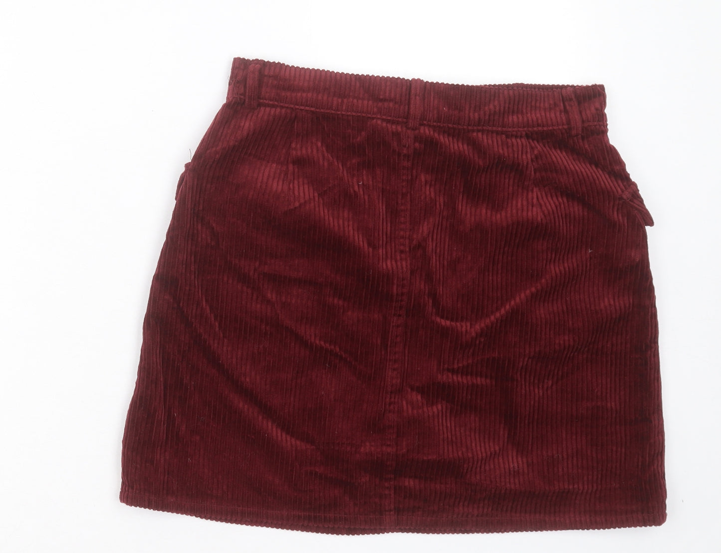 Denim & Co. Womens Red Cotton A-Line Skirt Size 10 Button