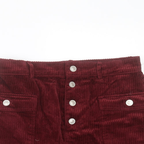 Denim & Co. Womens Red Cotton A-Line Skirt Size 10 Button