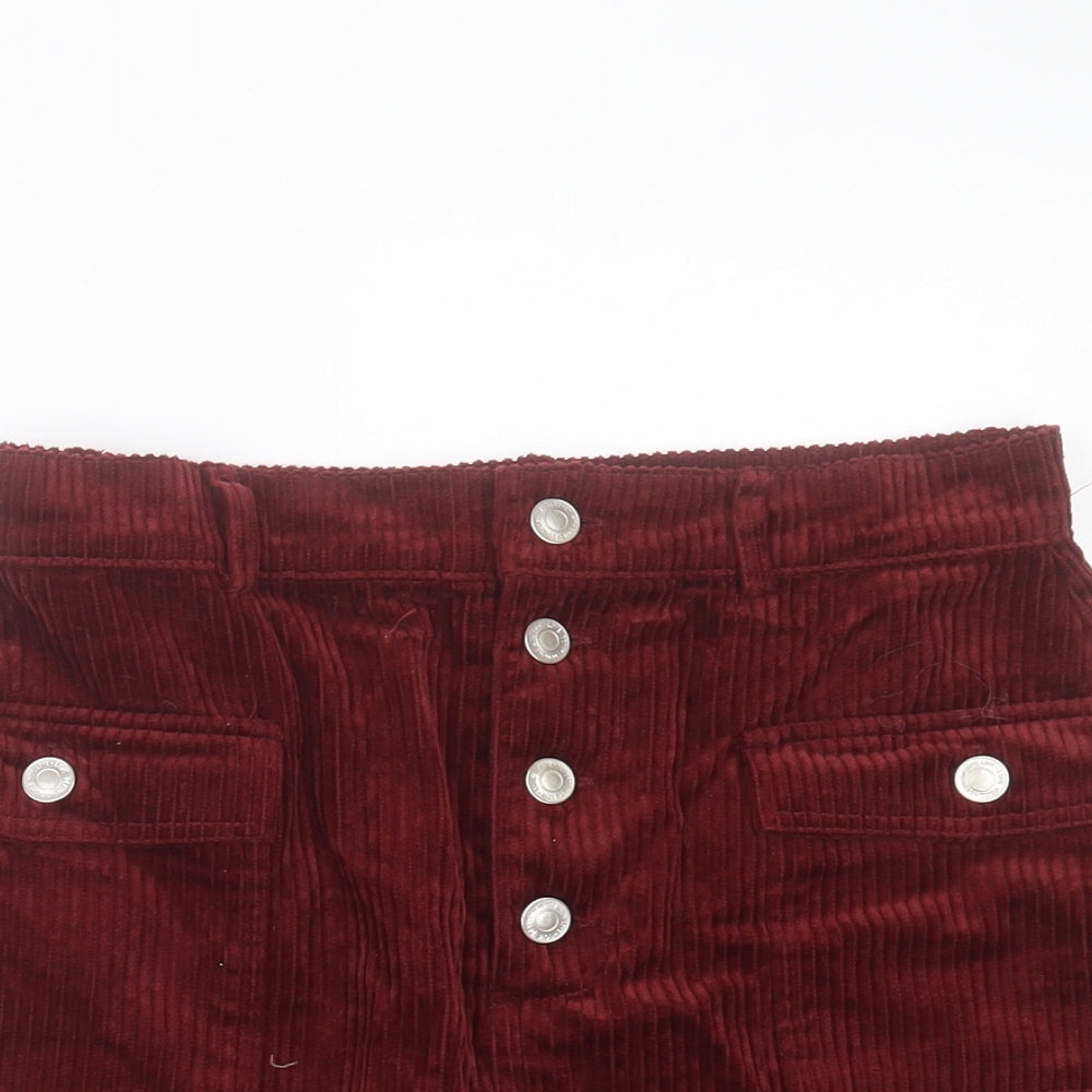 Denim & Co. Womens Red Cotton A-Line Skirt Size 10 Button