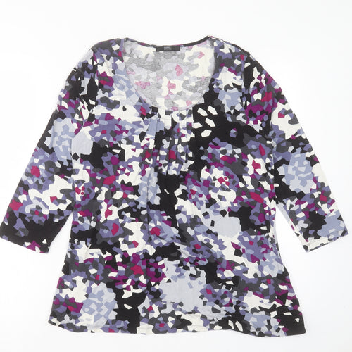 Marks and Spencer Womens Purple Geometric Viscose Basic T-Shirt Size 14 Scoop Neck