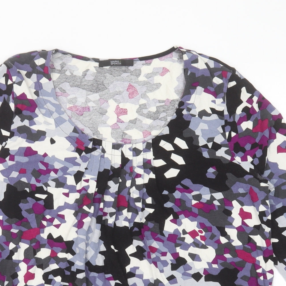 Marks and Spencer Womens Purple Geometric Viscose Basic T-Shirt Size 14 Scoop Neck