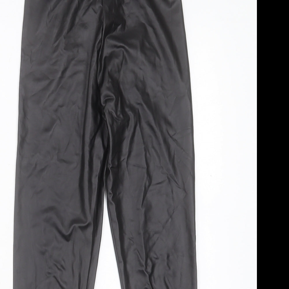 Matalan Girls Black Polyurethane Capri Trousers Size 10 Years Regular Pullover - Leather Look