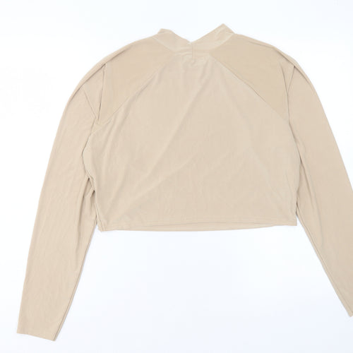 PRETTYLITTLETHING Womens Beige Polyester Cropped T-Shirt Size 22 Round Neck - Second Skin