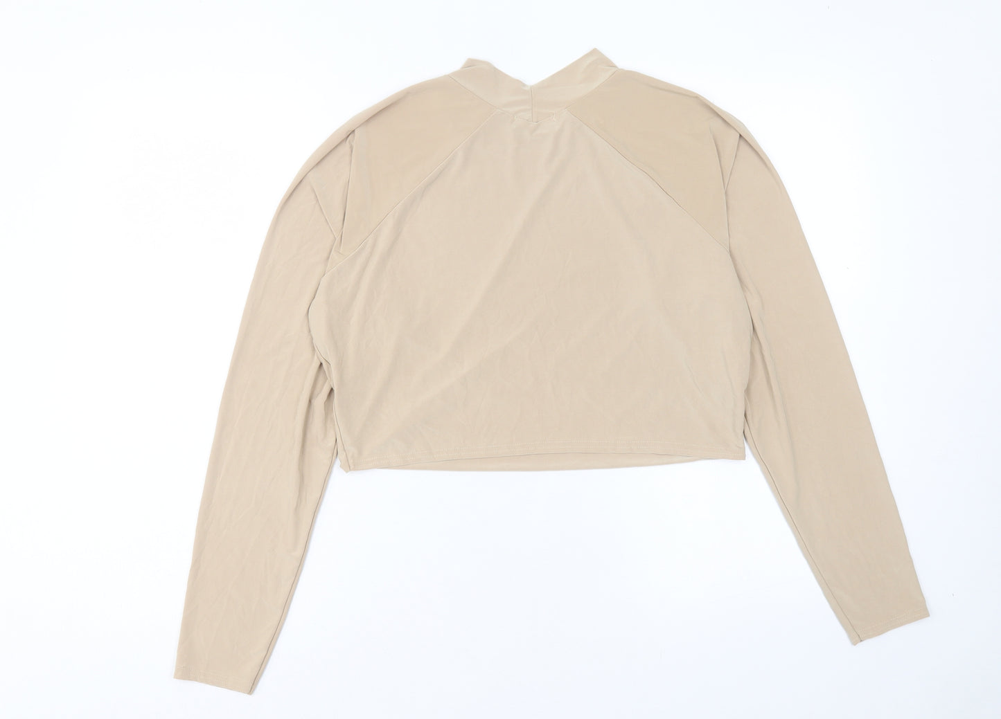 PRETTYLITTLETHING Womens Beige Polyester Cropped T-Shirt Size 22 Round Neck - Second Skin