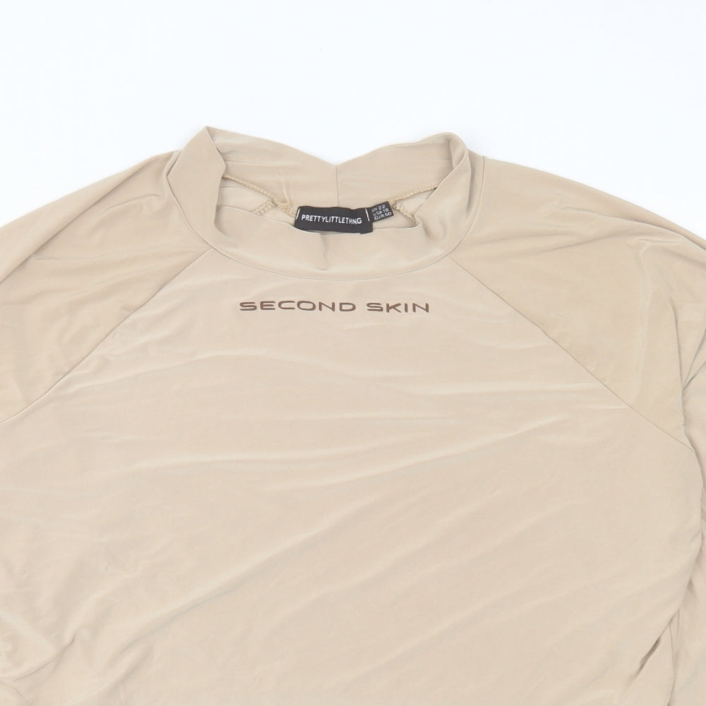 PRETTYLITTLETHING Womens Beige Polyester Cropped T-Shirt Size 22 Round Neck - Second Skin