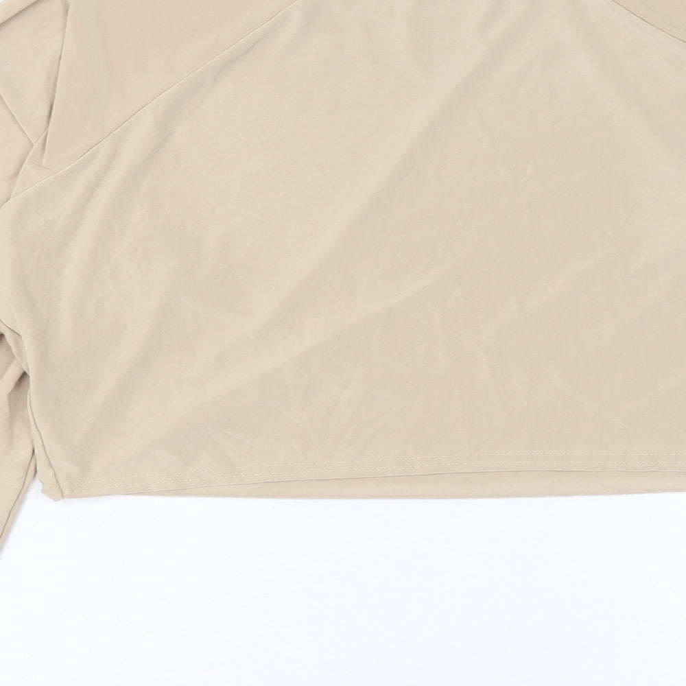 PRETTYLITTLETHING Womens Beige Polyester Cropped T-Shirt Size 22 Round Neck - Second Skin