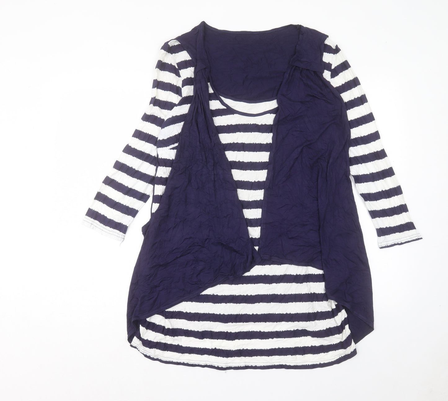 Preworn Womens Blue Striped Viscose A-Line Size L Scoop Neck Pullover