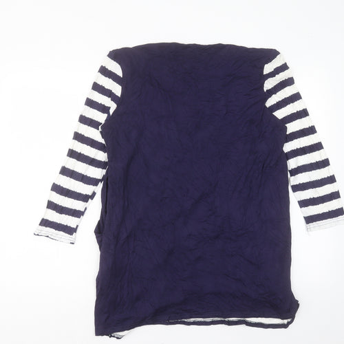 Preworn Womens Blue Striped Viscose A-Line Size L Scoop Neck Pullover