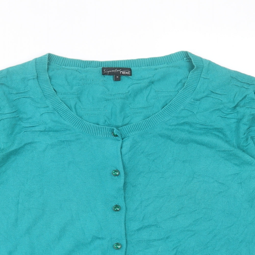 NEXT Womens Blue Crew Neck Cotton Cardigan Jumper Size 16