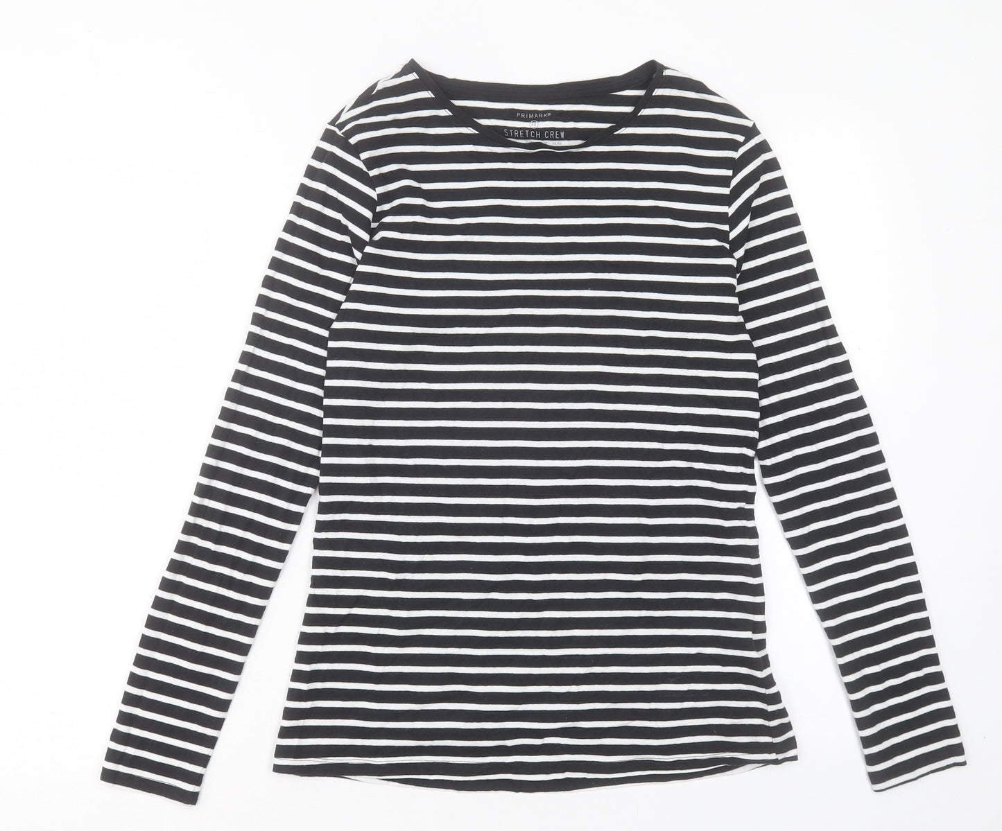 Primark Womens Black Striped Cotton Basic T-Shirt Size M Crew Neck - Size 12-14