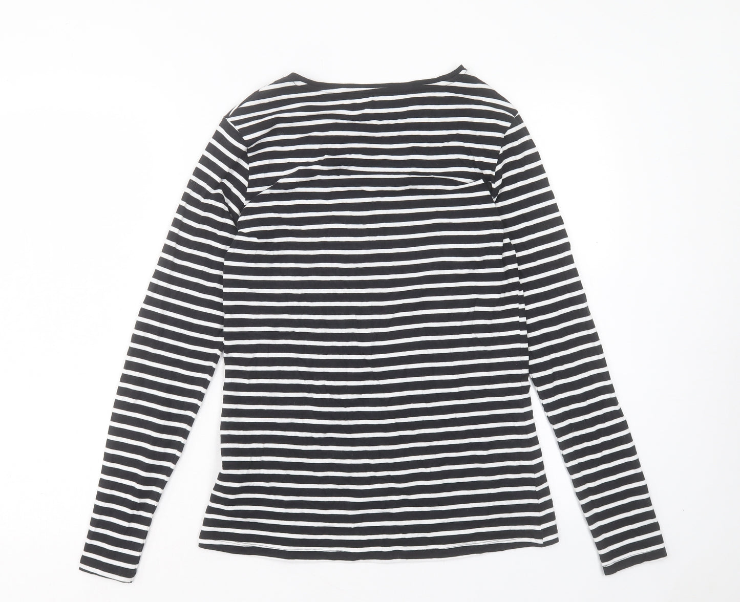Primark Womens Black Striped Cotton Basic T-Shirt Size M Crew Neck - Size 12-14