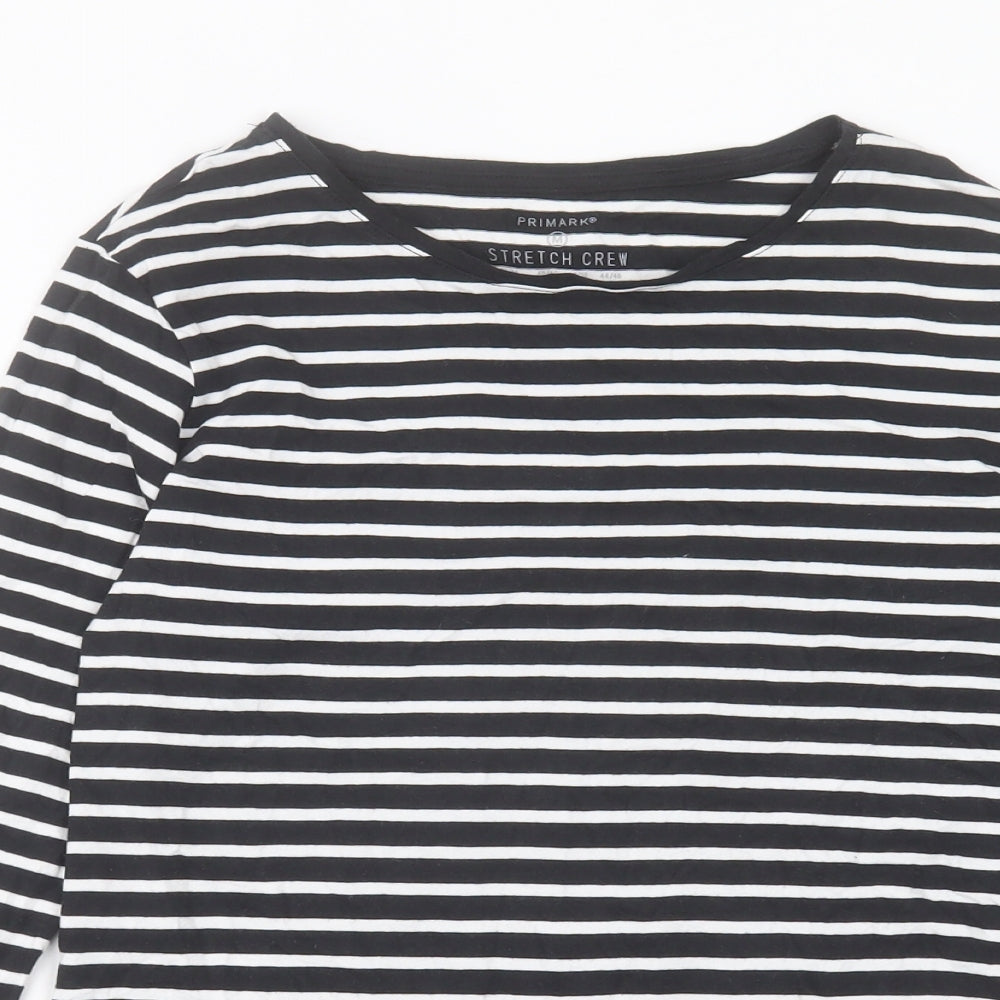 Primark Womens Black Striped Cotton Basic T-Shirt Size M Crew Neck - Size 12-14