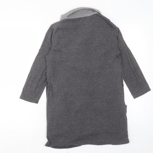 Debenhams Womens Grey Striped Viscose Tunic T-Shirt Size 12 Collared