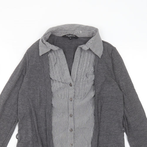 Debenhams Womens Grey Striped Viscose Tunic T-Shirt Size 12 Collared