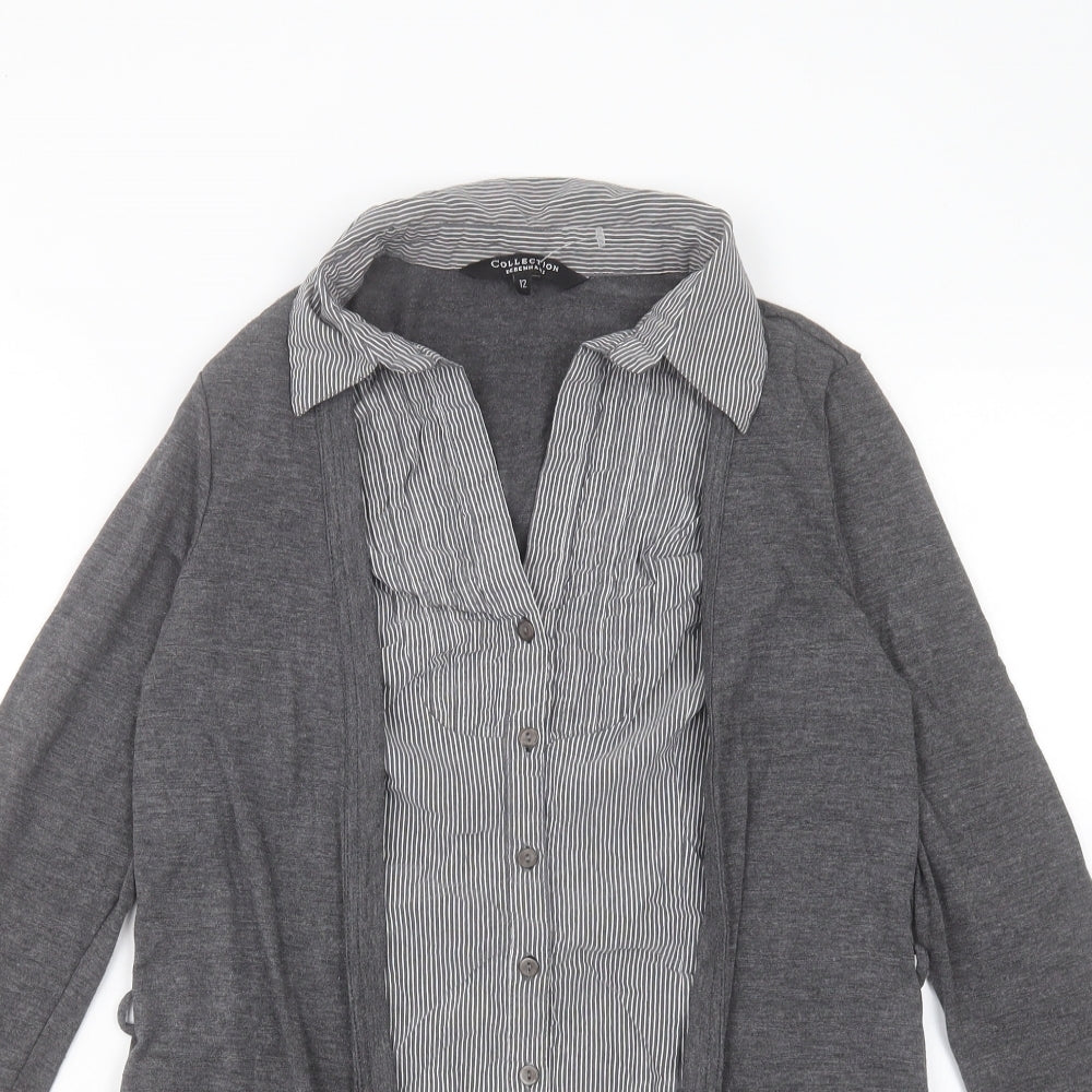 Debenhams Womens Grey Striped Viscose Tunic T-Shirt Size 12 Collared