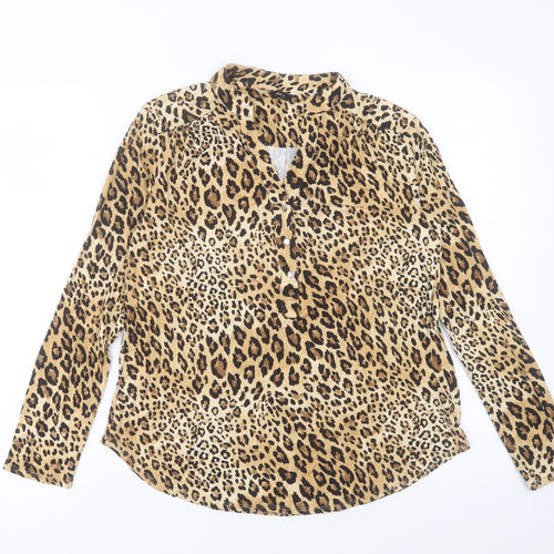 M&Co Womens Animal Print Viscose Basic T-Shirt Size 12 V-Neck