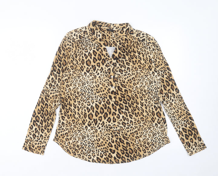 M&Co Womens Animal Print Viscose Basic T-Shirt Size 12 V-Neck