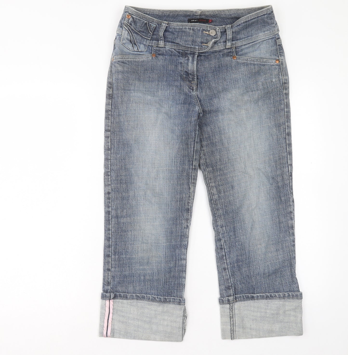 NEXT Womens Blue Cotton Cropped Jeans Size 12 L23 in Regular Button