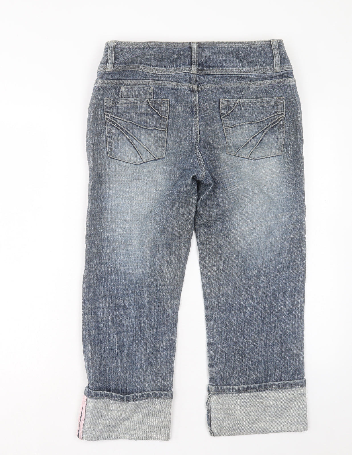 NEXT Womens Blue Cotton Cropped Jeans Size 12 L23 in Regular Button