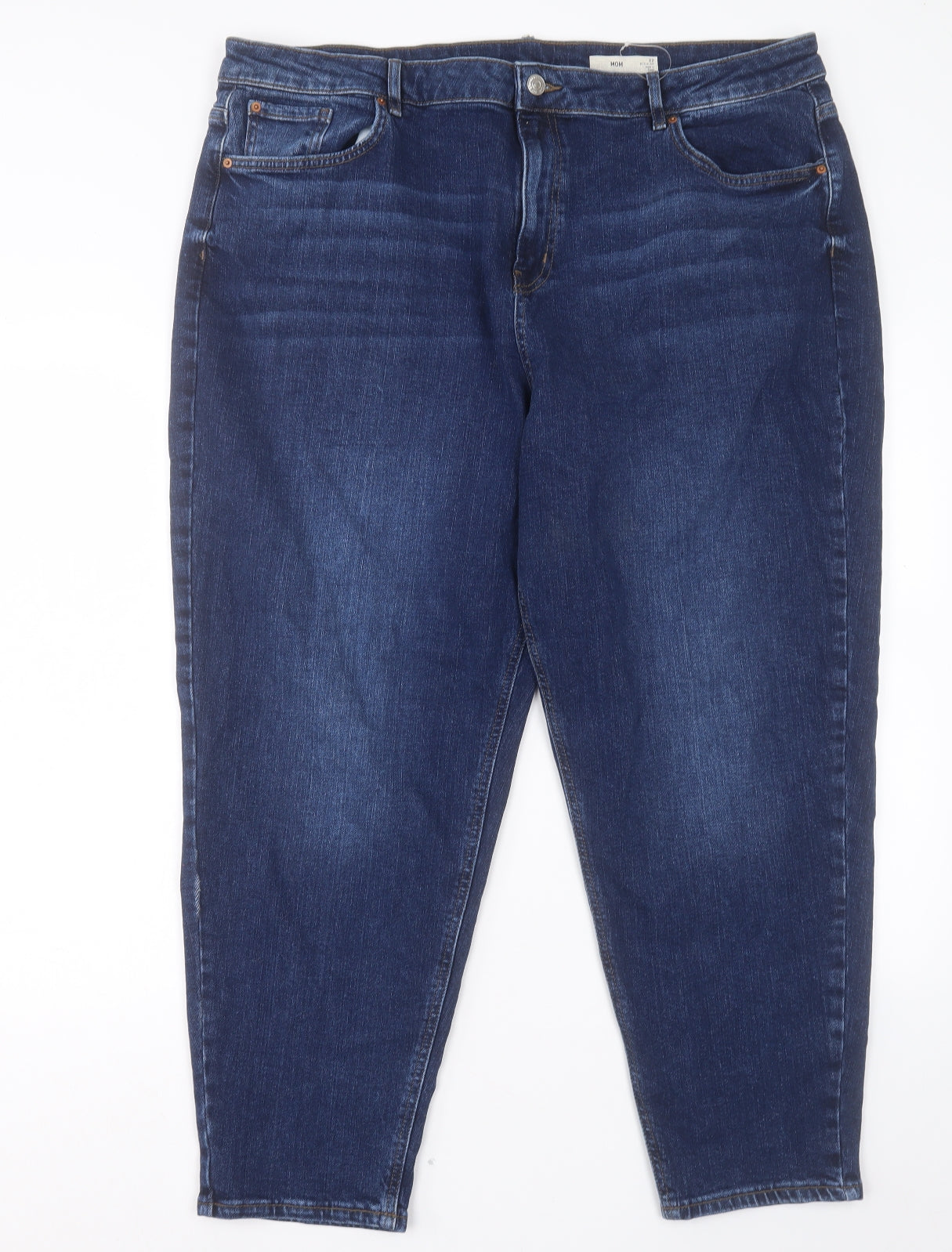 Marks and Spencer Womens Blue Cotton Mom Jeans Size 22 L27 in Regular Button