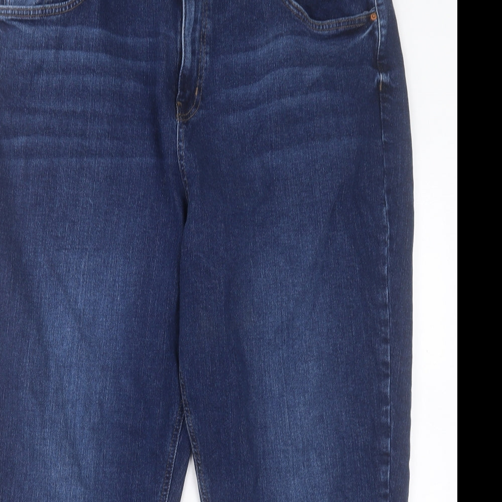 Marks and Spencer Womens Blue Cotton Mom Jeans Size 22 L27 in Regular Button