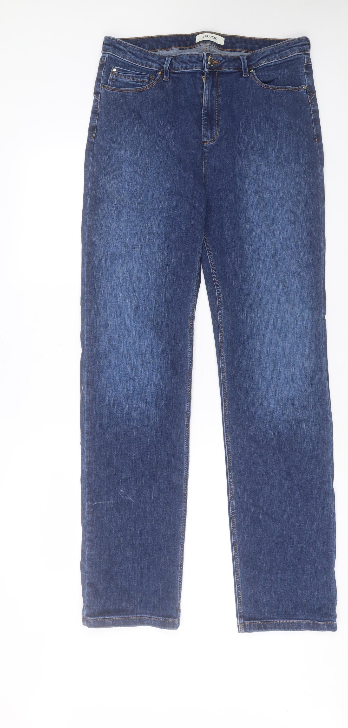 Marks and Spencer Womens Blue Cotton Straight Jeans Size 14 L33 in Regular Button