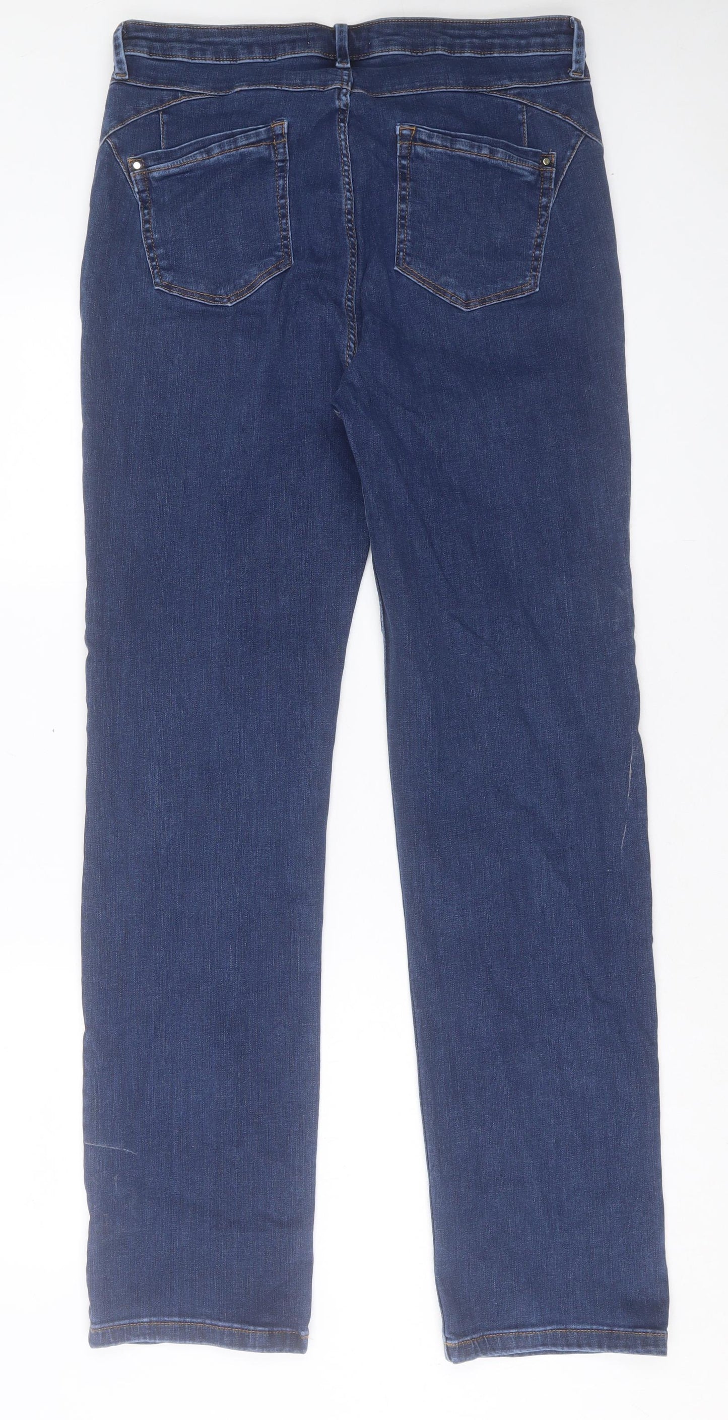Marks and Spencer Womens Blue Cotton Straight Jeans Size 14 L33 in Regular Button