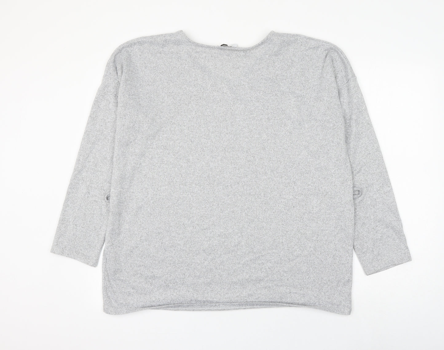 Papaya Womens Grey V-Neck Polyester Pullover Jumper Size 16