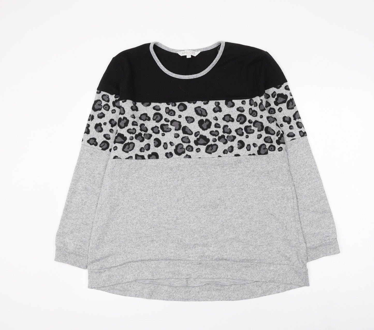 Apricot Womens Grey Round Neck Animal Print Polyester Pullover Jumper Size 12 - Leopard Print