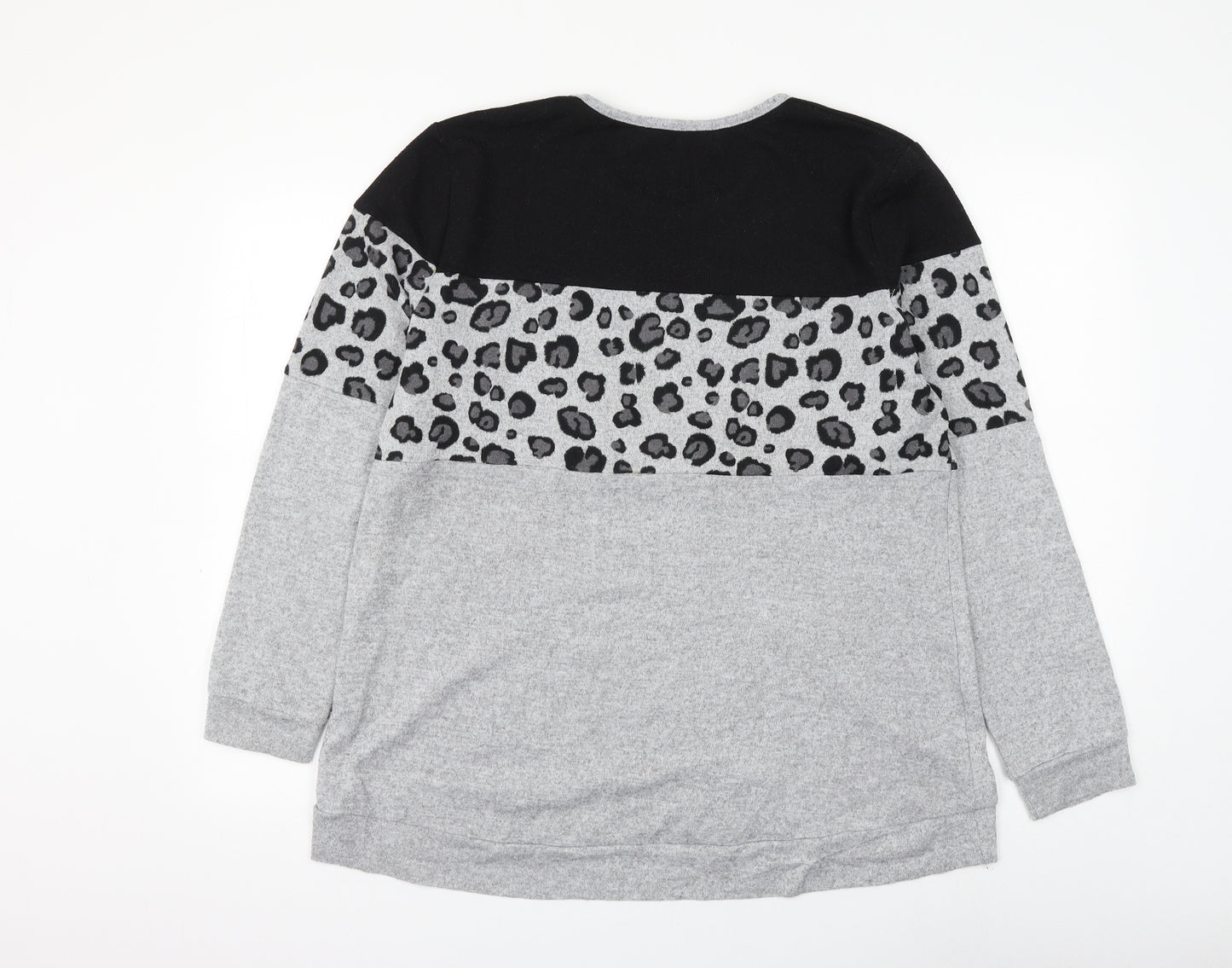 Apricot Womens Grey Round Neck Animal Print Polyester Pullover Jumper Size 12 - Leopard Print