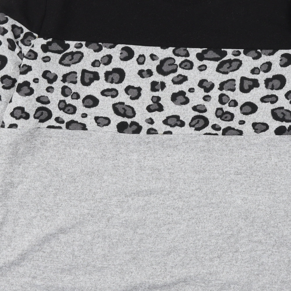 Apricot Womens Grey Round Neck Animal Print Polyester Pullover Jumper Size 12 - Leopard Print