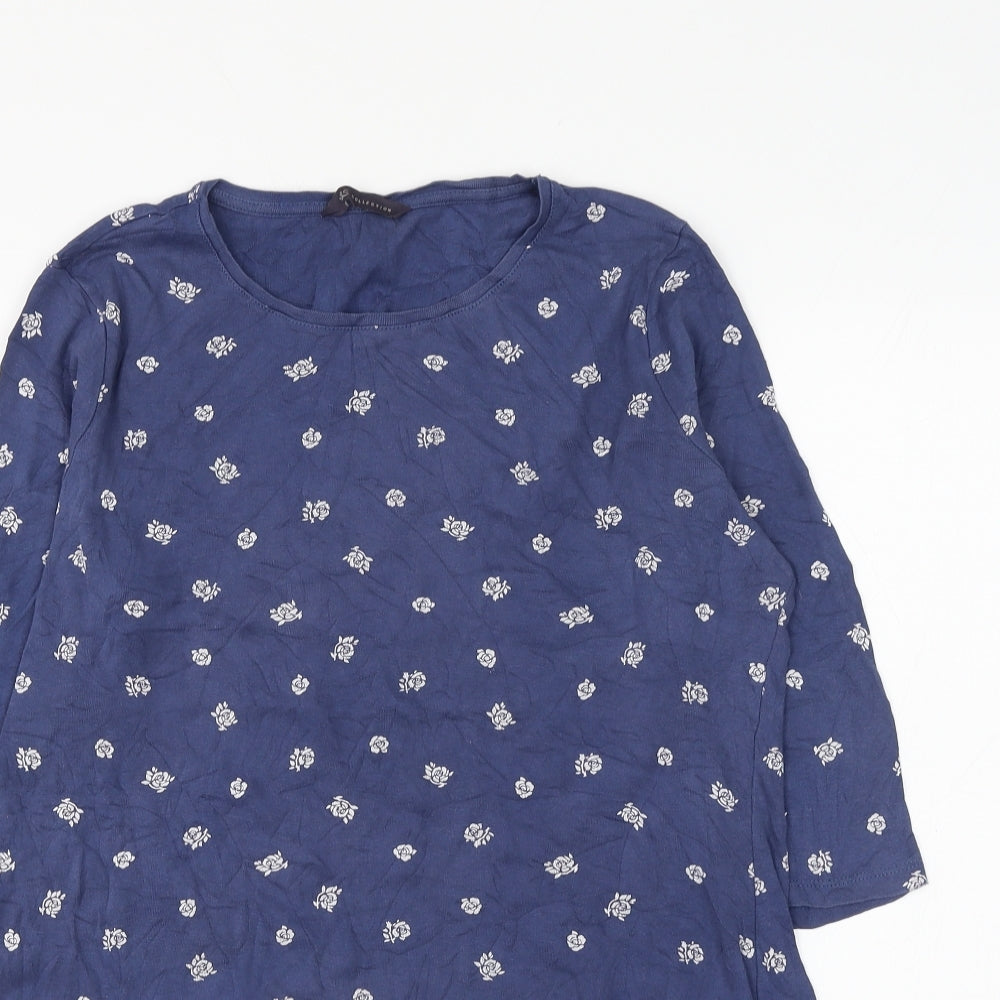 Marks and Spencer Womens Blue Geometric Cotton Basic T-Shirt Size 14 Round Neck