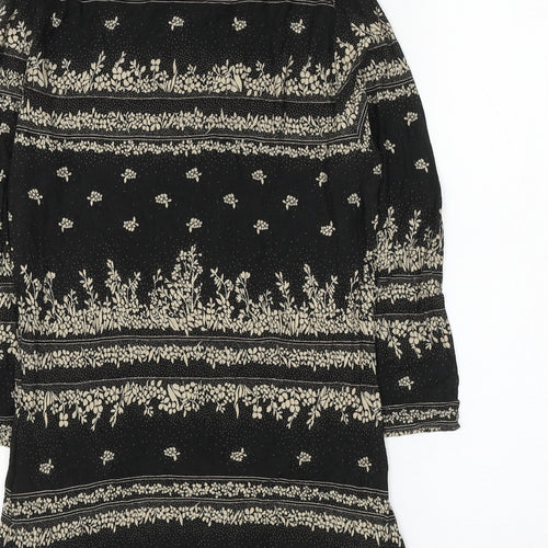 Marks and Spencer Womens Black Floral Viscose Basic Blouse Size 8 Round Neck