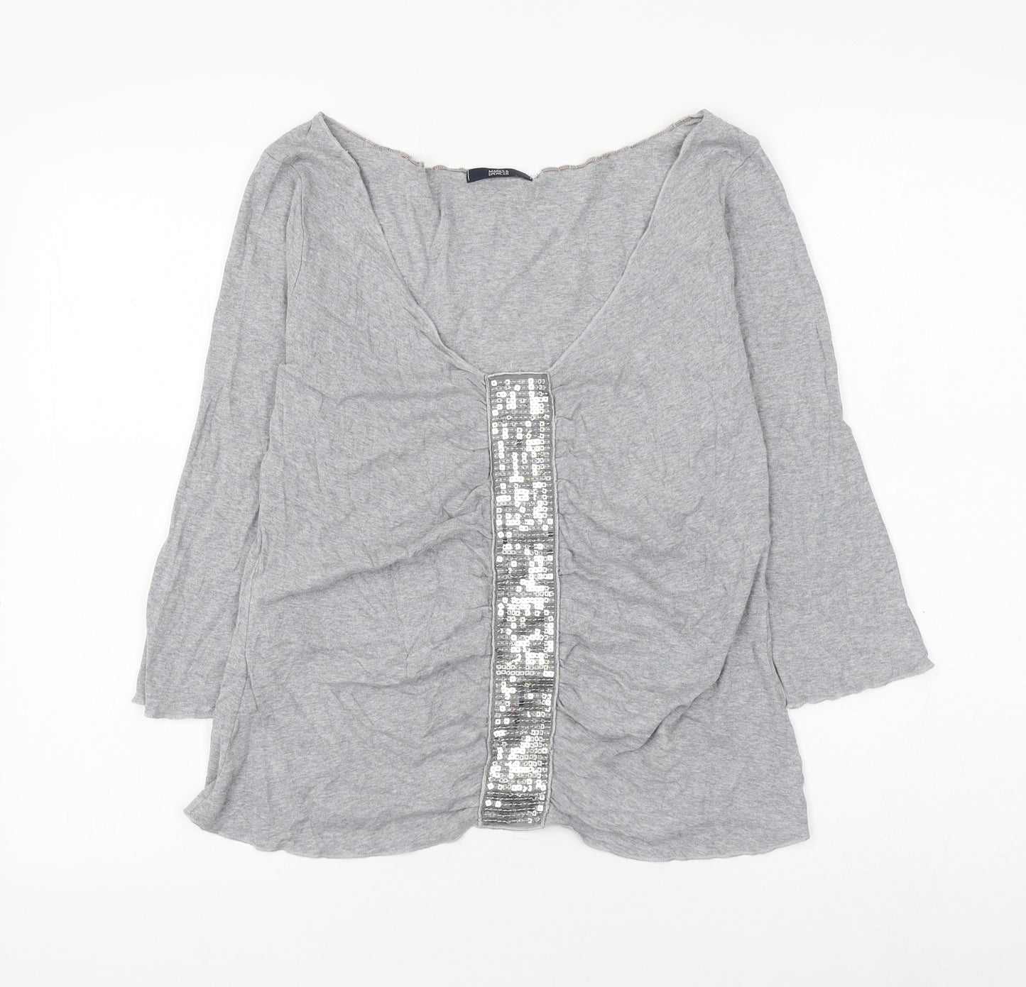 Marks and Spencer Womens Grey Cotton Basic Blouse Size 14 V-Neck