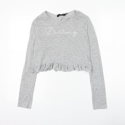 in the st Womens Grey Viscose Cropped T-Shirt Size 6 Round Neck - Darling