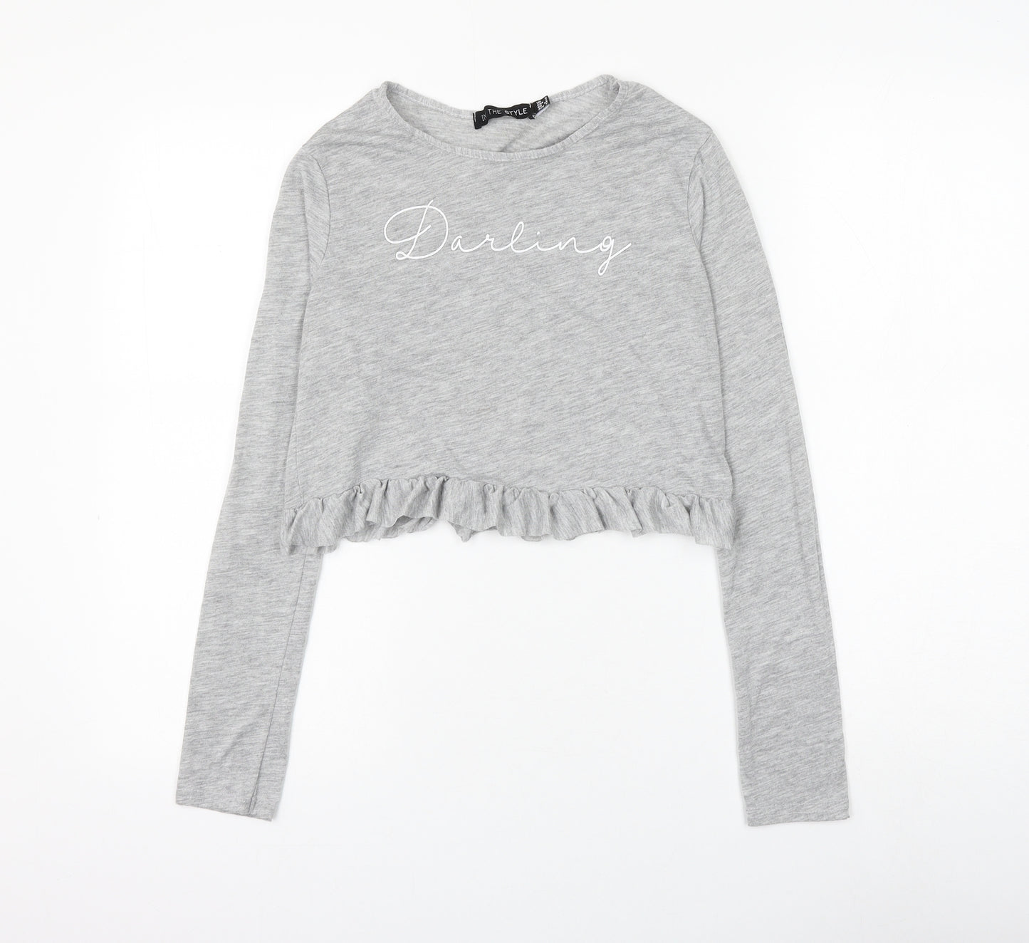 in the st Womens Grey Viscose Cropped T-Shirt Size 6 Round Neck - Darling