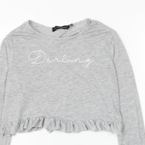 in the st Womens Grey Viscose Cropped T-Shirt Size 6 Round Neck - Darling
